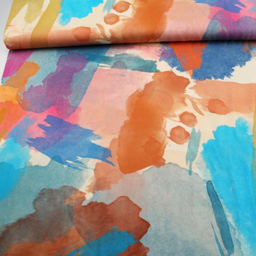 Viskose abstraktes Muster - orange blau pink - watercolour
